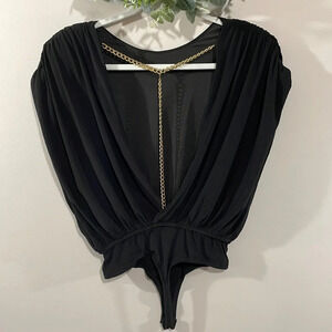 NWT Lush Black Back Gold Chain Detail Thong Bodysuit S